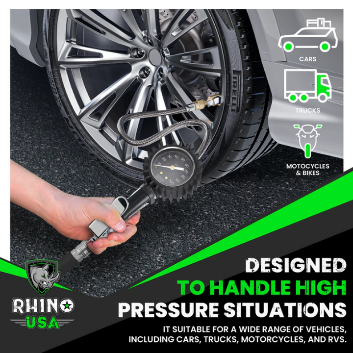 Rhino USA 100 Psi Analog Tire Inflator Gauge - Bull Strap