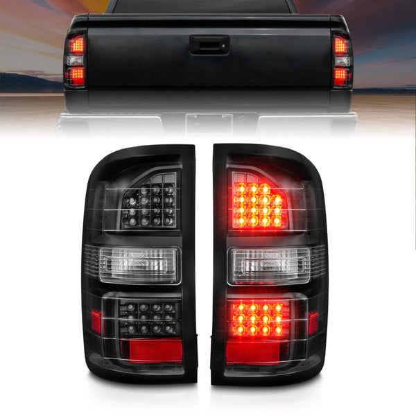 ANZO 2014-2018 GMC Sierra LED Tail Lights Black Housing Clear Lens - Bull Strap