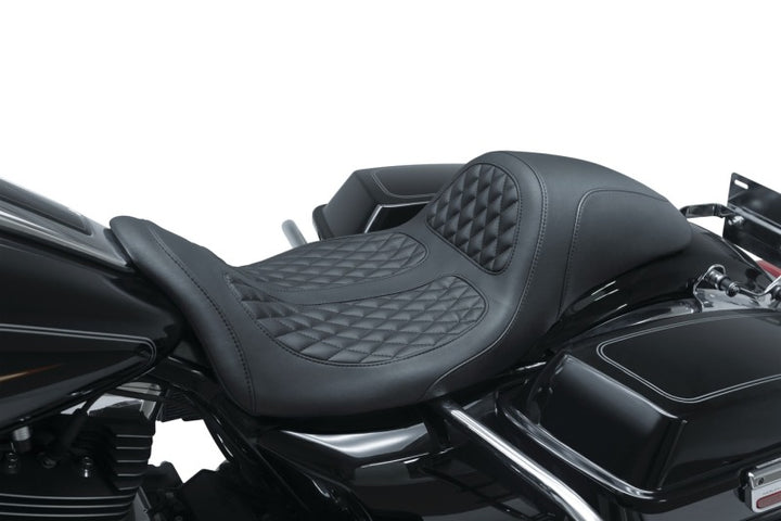 Mustang 08-21 Harley Electra Glide,Rd Glide,Rd King ,Str Glide Hightail Fastback 1PC Seat - Black - Bull Strap