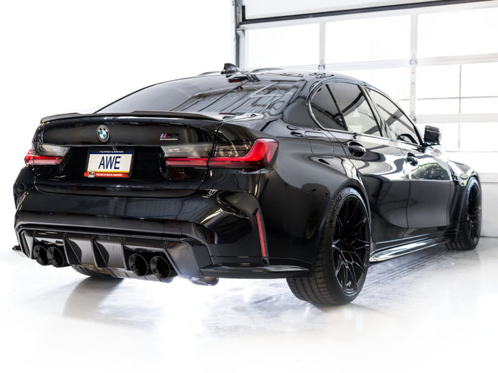 AWE SwitchPath Catback Exhaust for BMW G8X M3/M4 - Diamond Black Tips - Bull Strap