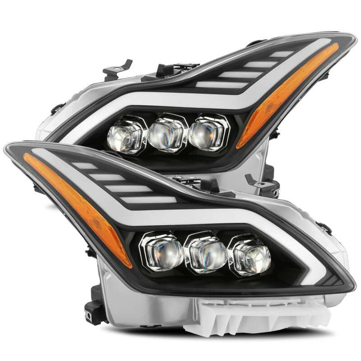 AlphaRex 08-13 Infiniti G37 Coupe SD NOVA LED Proj Headlights Plank Gloss Blk w/Activ Light/Seq Sig - Bull Strap