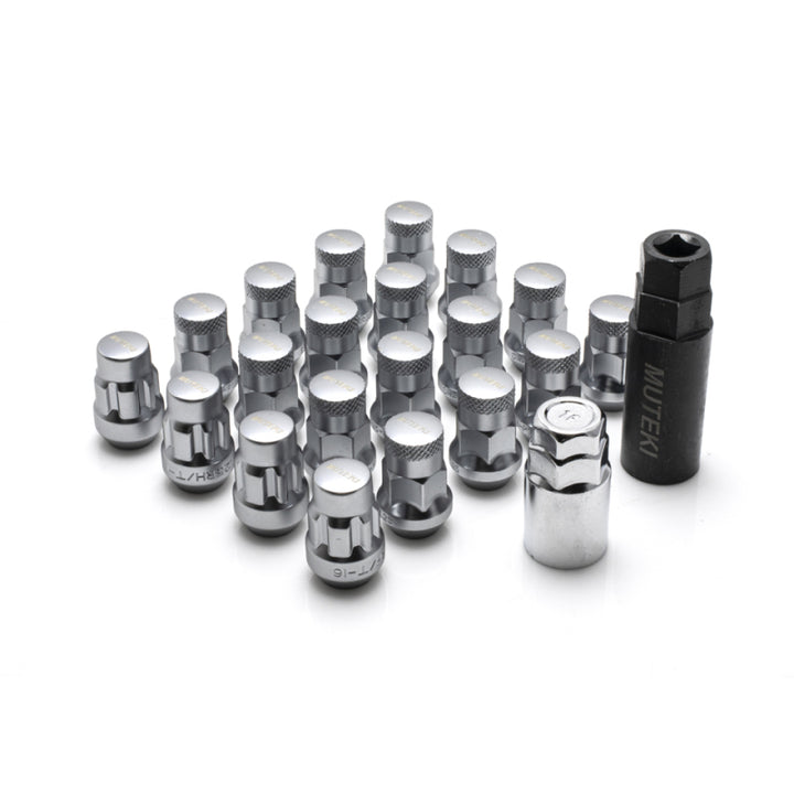 Wheel Mate Muteki SR35 Close End Lug Nuts w/ Lock Set - Satin Silver 12x1.25 35mm - Bull Strap