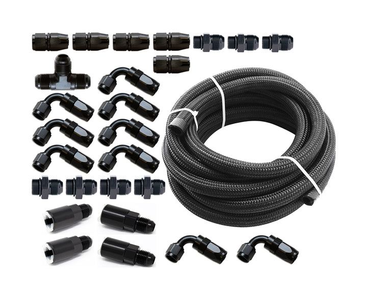 Torque Solution Braided Fuel Line Kit for -6 Aeromotive FPR & Flex Fuel Kit - 02-14 Subaru WRX - Bull Strap