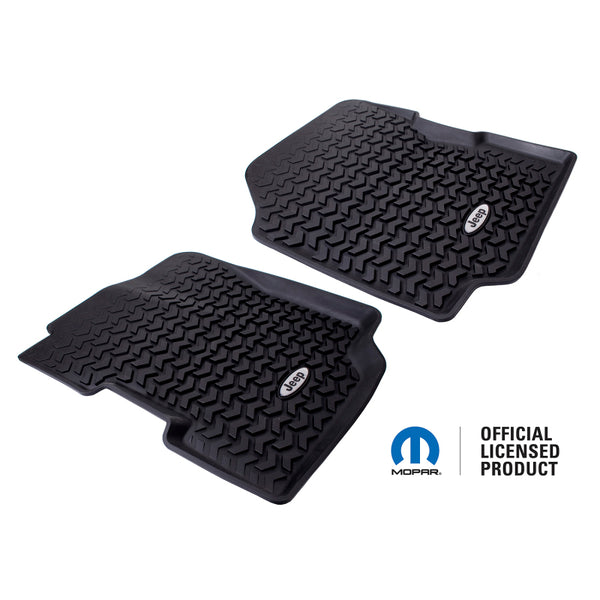 Rugged Ridge Floor Liner Front Black 1976-1995 Jeep Logo CJ-7 / CJ-8 / Jeep Wrangler YJ - Bull Strap