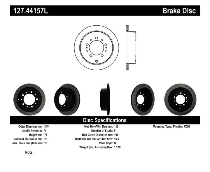 StopTech Slotted & Drilled Sport Brake Rotor - Bull Strap