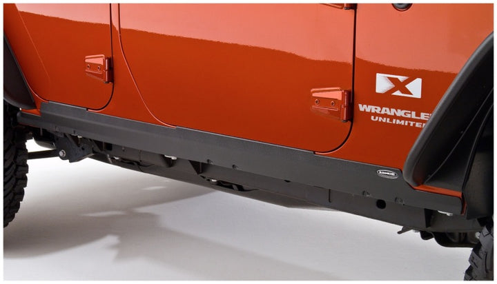 Bushwacker 07-18 Jeep Wrangler Unlimited Trail Armor Rocker Panel and Sill Plate Cover - Black - Bull Strap