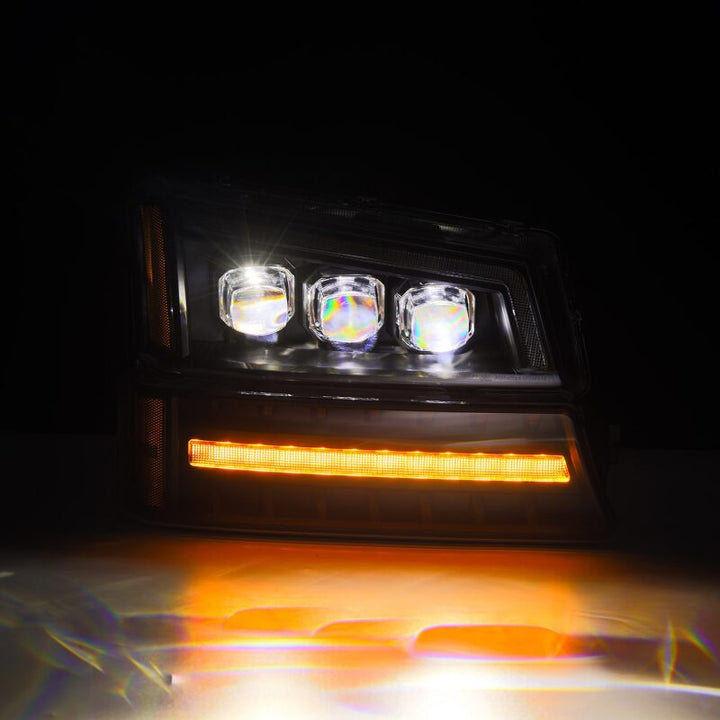 AlphaRex 03-06 Chevy Silverado 1500/2500HD/3500HD/Avalanche Black NOVA LED Proj Headlights - Bull Strap