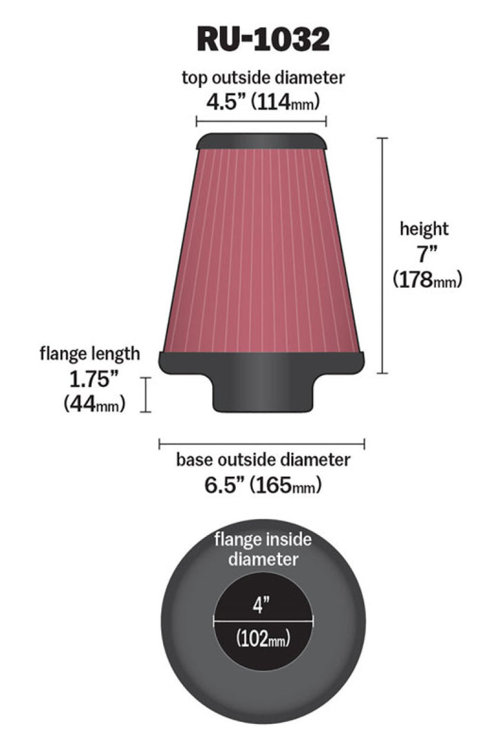K&N Universal Clamp-On Air Filter 4in FLG / 6-1/2in B / 4-1/2in T / 7in H - Bull Strap