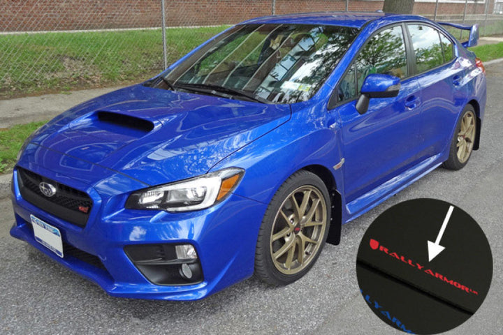 Rally Armor 15-21 Subaru WRX/STI Black UR Mud Flap w/Light Blue Logo - Bull Strap