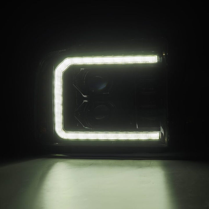 AlphaRex 05-07 Ford Super Duty/Excursion LUXX-Series LED Projector Headlights - Alpha-Black - Bull Strap