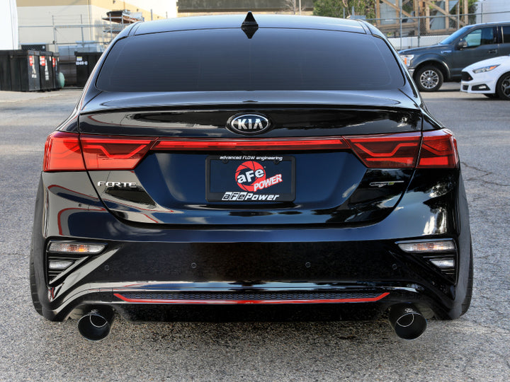 aFe 20-21 Kia Forte GT 1.6L 3in-2.5in 304 Stainless Steel Axle-Back Exhaust w/ Black Tips - Bull Strap