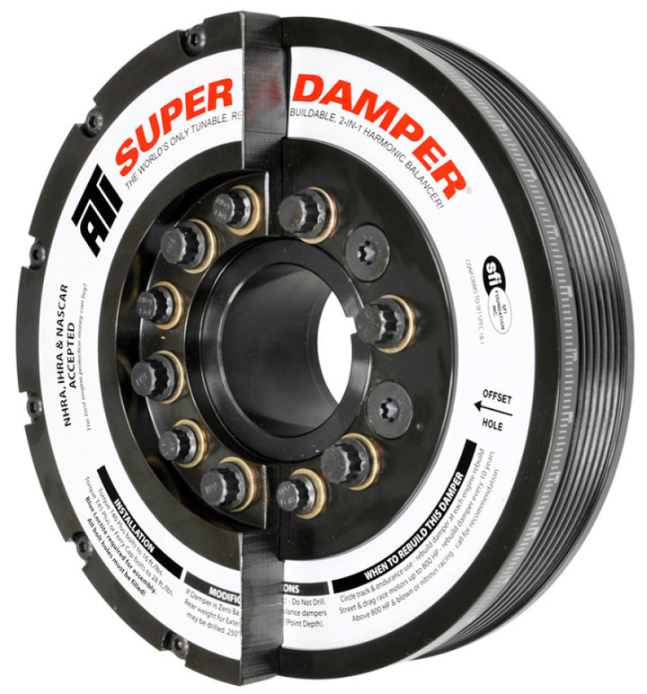 ATI Damper - 7.425in - Steel - 6 Grv - Duramax - 11+ - LML & LGH - Ext Bal - Diesel - 3 Ring - Bull Strap