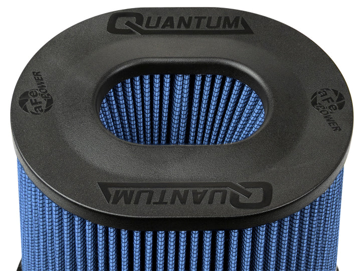 aFe Quantum Pro-5 R Air Filter Inverted Top - 5in Flange x 9in Height - Oiled P5R - Bull Strap