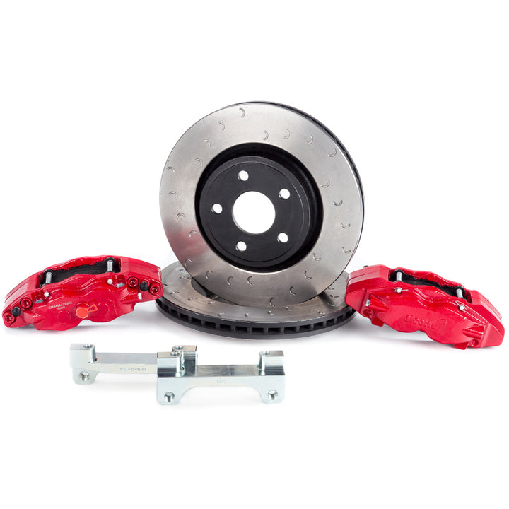 Alcon 2007+ Jeep JK 350x32mm Rotors 4-Piston Red Calipers Front Brake Upgrade Kit - Bull Strap