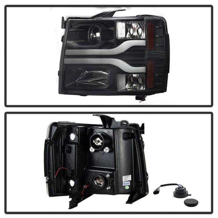 Spyder Chevy Silverado 1500 07-13 Version 3 Projector Headlights - Black PRO-YD-CS07V3-LBDRL-BK - Bull Strap