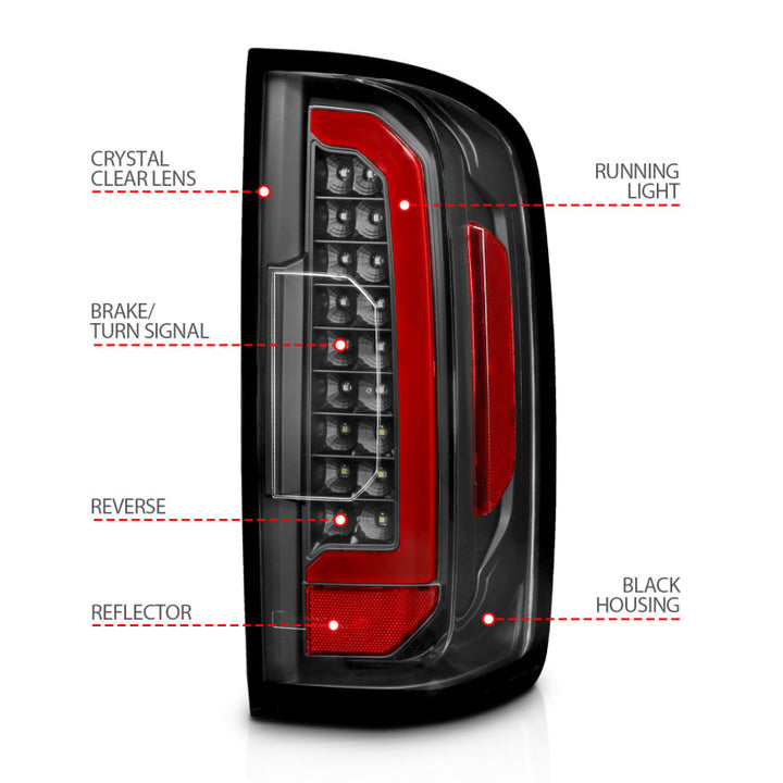 ANZO 15-21 Chevrolet Colorado Full LED Tail Lights w/ Red Lightbar Black Housing Clear Lens - Bull Strap