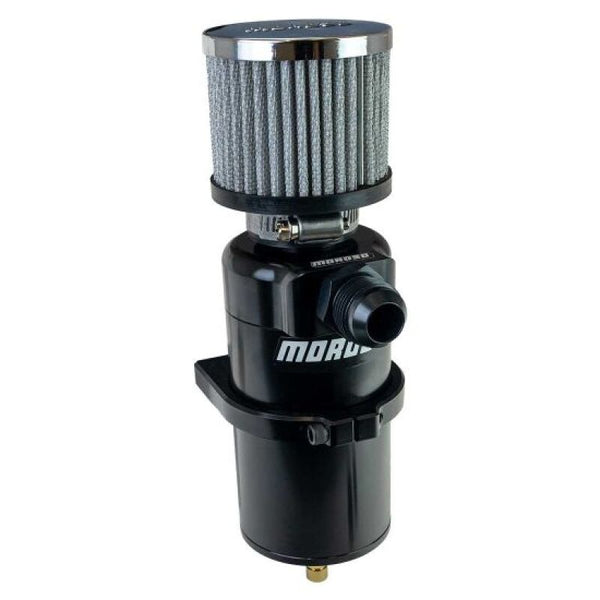 Moroso Single Inlet -12AN Billet Breather Tank Catch Can - Black - Bull Strap