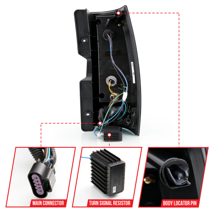 ANZO 2007-2014 Chevy Tahoe LED Taillight Plank Style Black w/Smoke Lens - Bull Strap