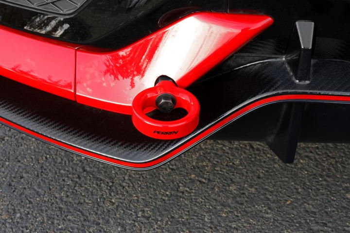 PERRIN 17-21 Honda Civic Si/Type R/Touring/Hatchback Tow Hook Kit Rear - Red - Bull Strap