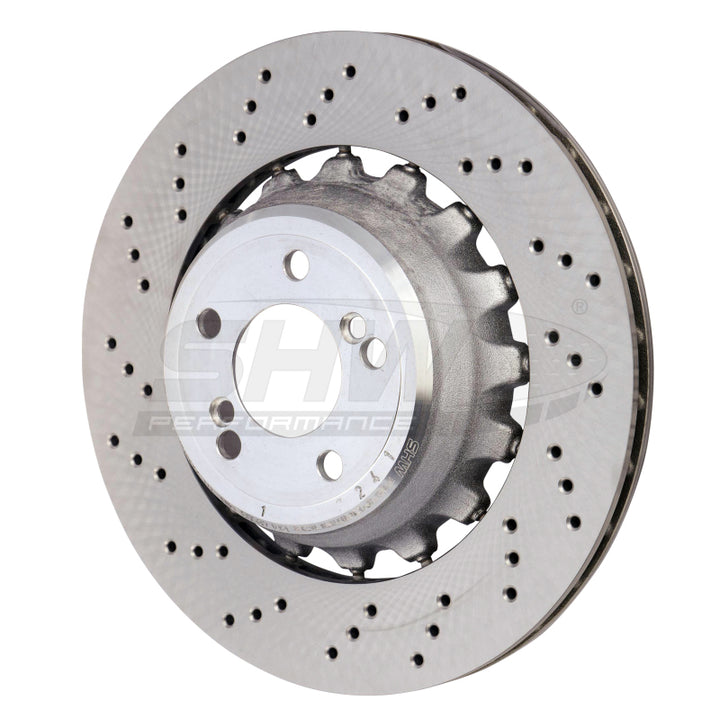 SHW 15-18 BMW X5 M 4.4L Left Rear Cross-Drilled Lightweight Brake Rotor (34212284903) - Bull Strap