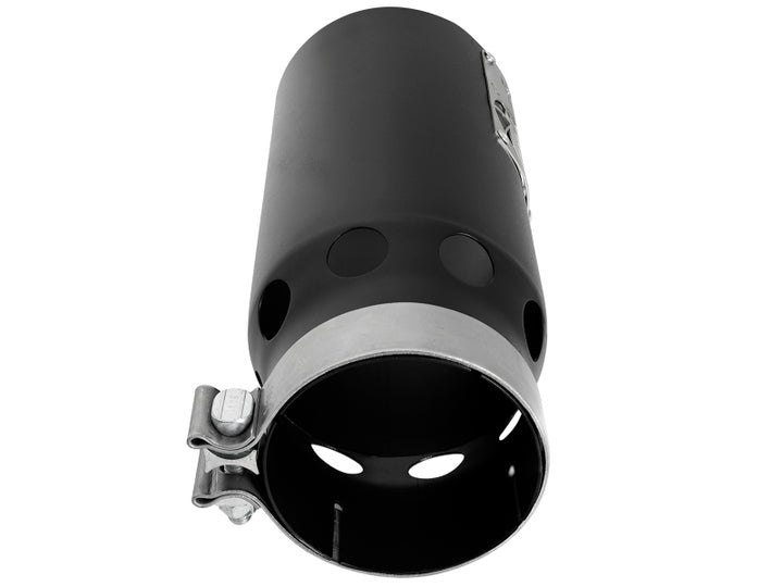 aFe SATURN 4S 4in SS Intercooled Exhaust Tip - Black 4in In x 5in Out x 12in L Bolt-On - Bull Strap