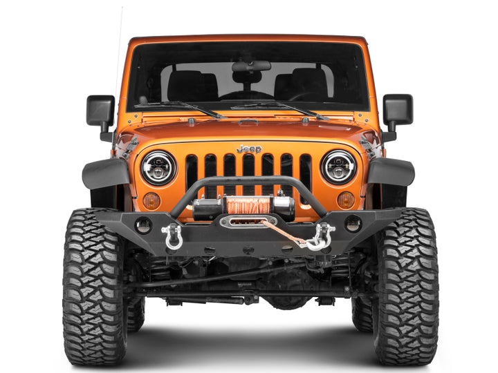 Raxiom 97-18 Jeep Wrangler TJ/JK Axial Halo Headlights w/ DRL Amber Signals- Blk Hsng (Clear Lens) - Bull Strap