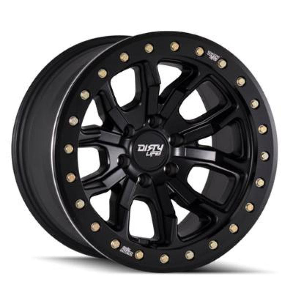Dirty Life 9303 DT-1 17x9 / 5x127 BP / -12mm Offset / 78.1mm Hub Matte Black Wheel - Beadlock - Bull Strap