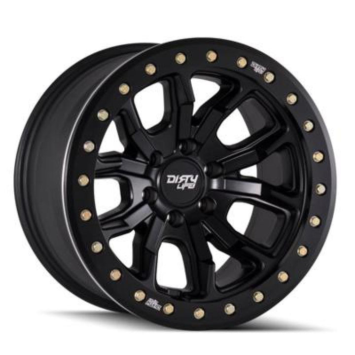 Dirty Life 9303 DT-1 17x9 / 5x127 BP / -12mm Offset / 78.1mm Hub Matte Black Wheel - Beadlock - Bull Strap