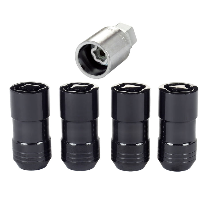 McGard Wheel Lock Nut Set - 4pk. (Cone Seat) M14X1.5 / 21mm & 22mm Dual Hex / 1.965in. L - Black - Bull Strap