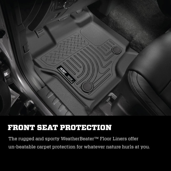 Husky Liners 2012.5 Ford SD Crew Cab WeatherBeater Combo Black Floor Liners (w/o Manual Trans Case) - Bull Strap