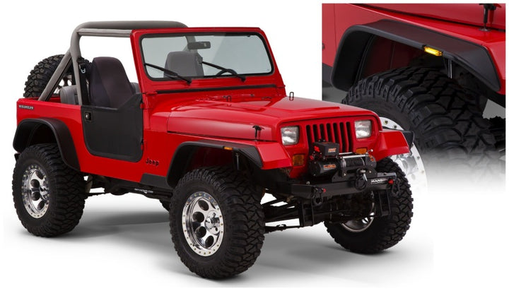 Bushwacker 87-95 Jeep Wrangler Flat Style Flares 4pc Excludes Renegade - Black - Bull Strap