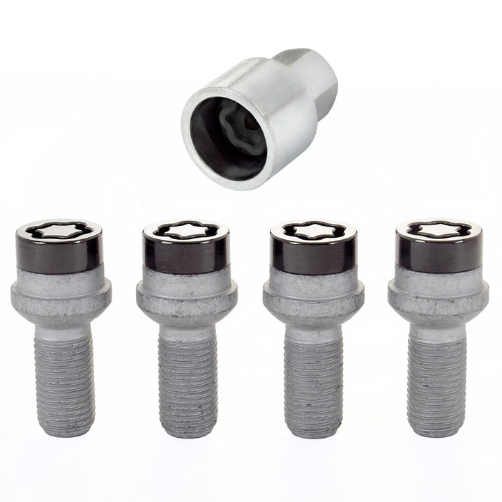 McGard Wheel Lock Bolt Set - 4pk. (Radius Seat) M14X1.5 / 17mm Hex / 27.0mm Shank Length - Black - Bull Strap