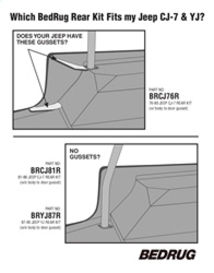 BedRug 87-95 Jeep YJ Rear Kit 4pc Cargo Kit (Incl Tailgate & Cargo Liner) - Bull Strap