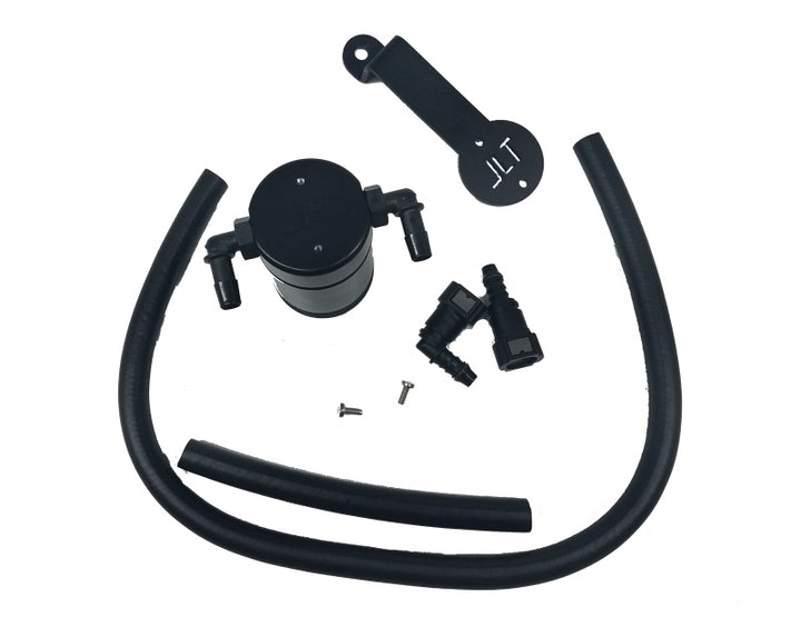 J&L 05-10 Ford Mustang GT/Bullitt/Saleen Passenger Side Oil Separator 3.0 - Black Anodized - Bull Strap