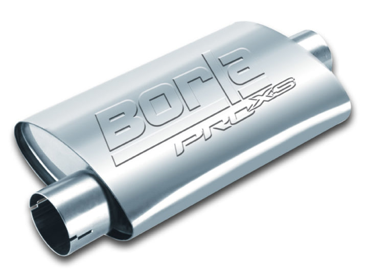Borla Universal Center/Offset Oval 2.5in In/Out 14in x  4.25in x 1.88in PRO-XS Muffler - Bull Strap