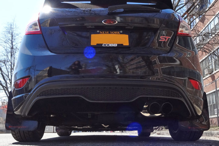 Rally Armor 13-19 Ford Fiesta ST Black UR Mud Flap w/White Logo - Bull Strap