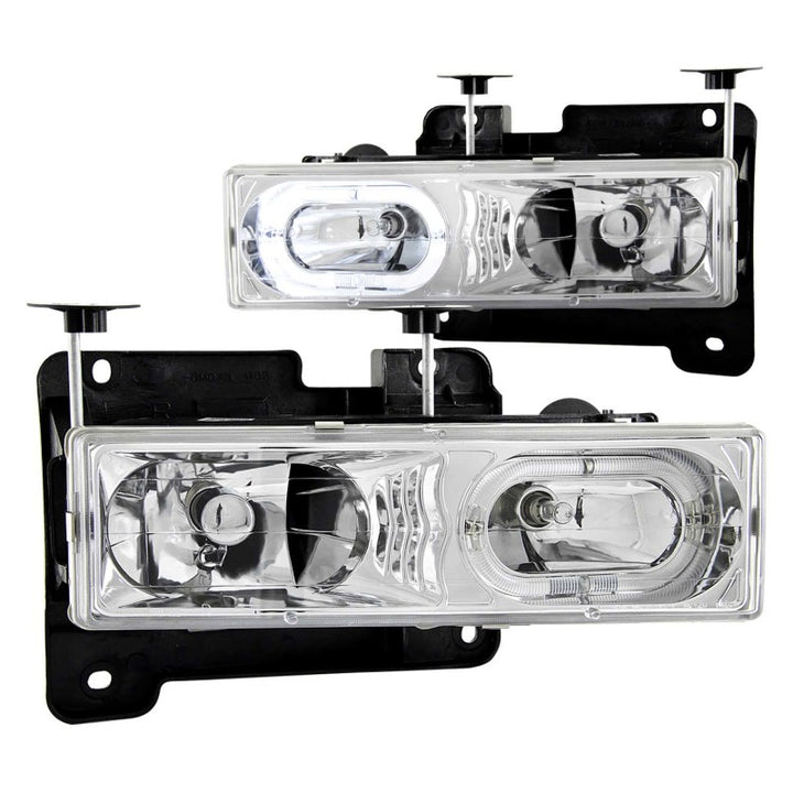 ANZO 1988-1998 Chevrolet C1500 Crystal Headlights Chrome w/ Halo - Bull Strap