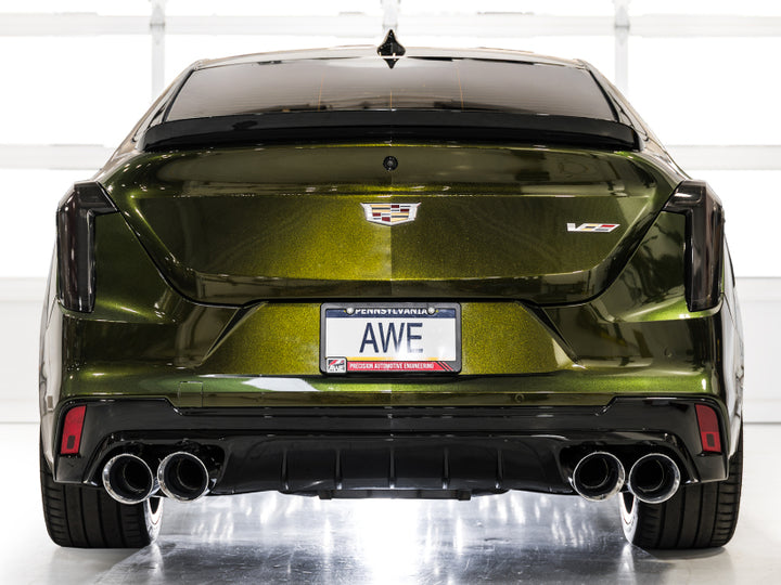 AWE Tuning 2021+ Cadillac CT4-V Blackwing SwitchPath Exhaust - Chrome Silver Tips - Bull Strap