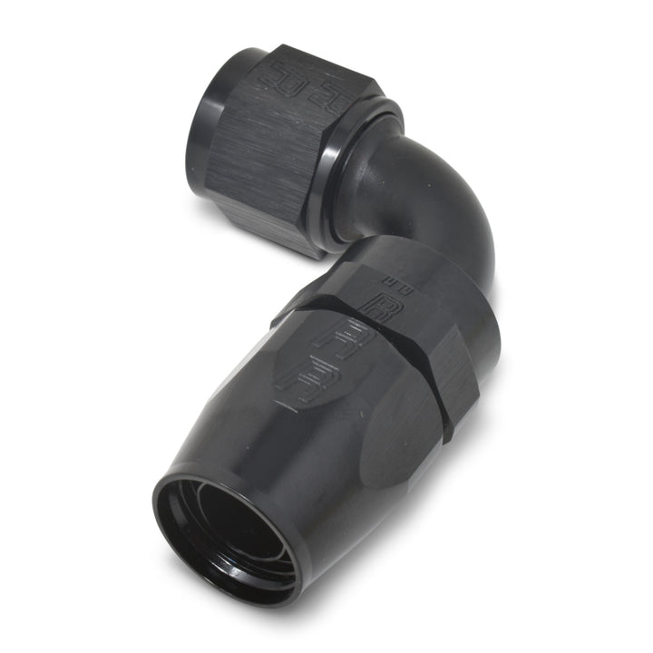 Russell Performance -8 AN Black 90 Degree Full Flow Hose End - Bull Strap