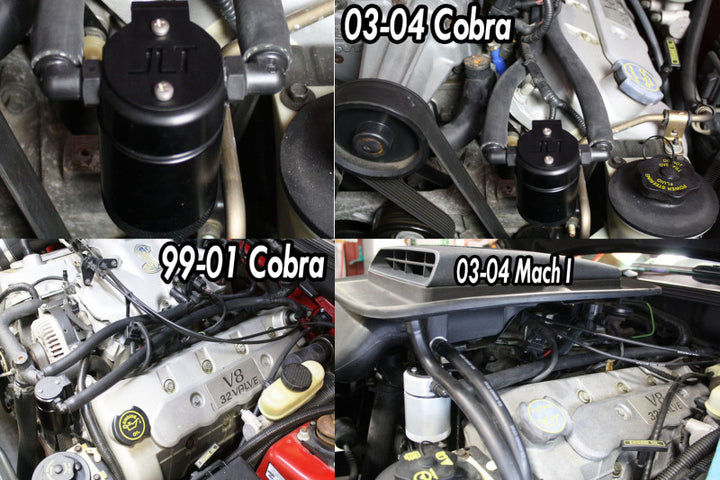 J&L 99-04 Ford Mustang SVT Cobra Driver Side Oil Separator 3.0 - Black Anodized - Bull Strap