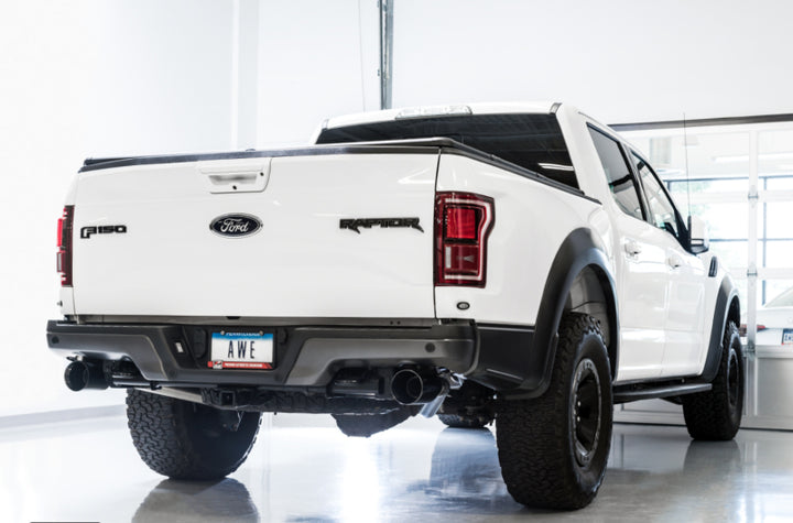 AWE Tuning 2017+ Ford Raptor 0 FG Performance Exhaust System - w/ Diamond Black Tips - Bull Strap