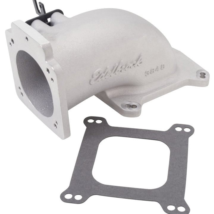 Edelbrock Low Profile Intake Elbow 90mm Throttle Body to Square-Bore Flange As-Cast Finish - Bull Strap