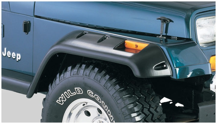 Bushwacker 87-95 Jeep Wrangler Cutout Style Flares 2pc Cutting Optional Not Renegade - Black - Bull Strap