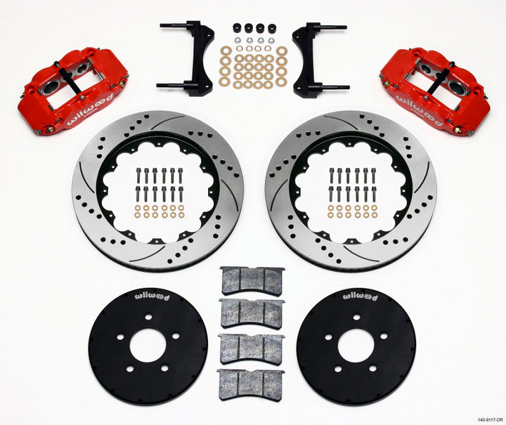 Wilwood Narrow Superlite 6R Front Hat Kit 14.00in Drill Red 1994-2004 Mustang - Bull Strap