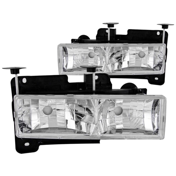 ANZO 1988-1998 Chevrolet C1500 Crystal Headlights Chrome w/o Bulbs - Bull Strap