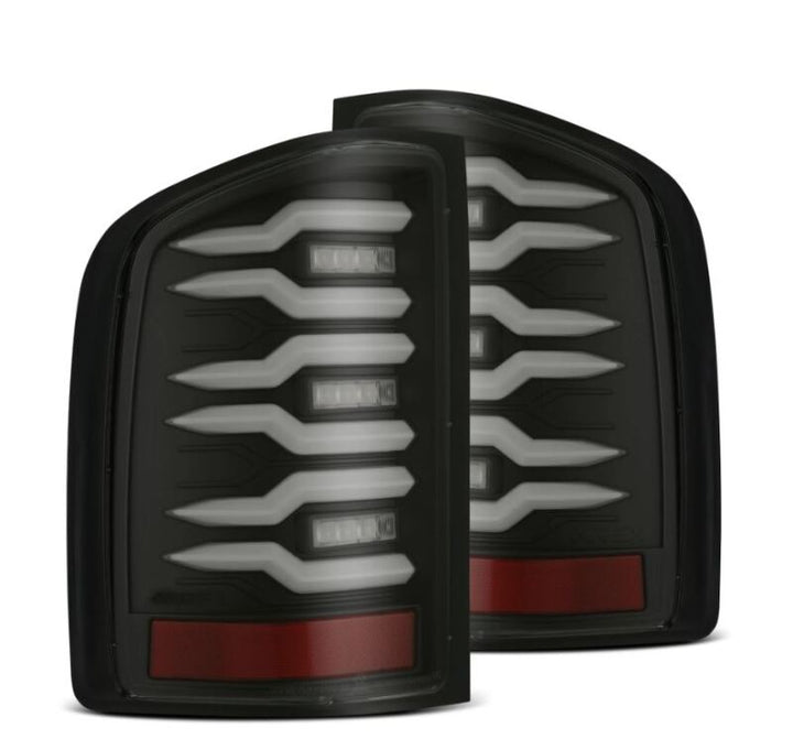 AlphaRex 07-14 Chevrolet Silverado 1500/2500HD/3500HD Luxx-Series LED Tail Lights Blk w/Smoked Lens - Bull Strap