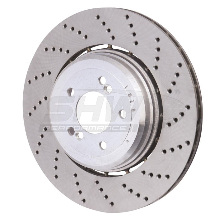 SHW 06-10 BMW M5 5.0L Right Rear Cross-Drilled Lightweight Brake Rotor (34212282808) - Bull Strap
