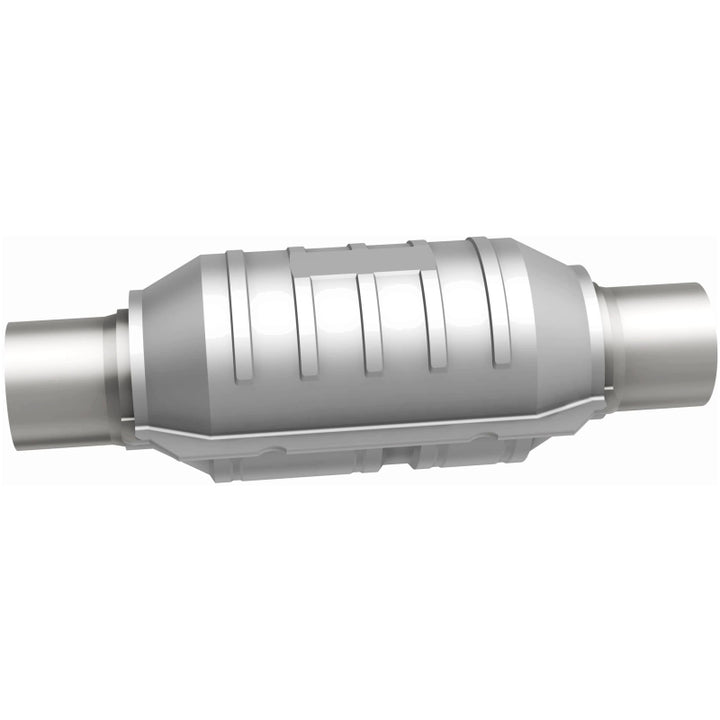 MagnaFlow Conv Univ 2in Inlet/Outlet Ctr/Ctr Round 9in Body L x 5.125in W x 13in Overall L 49 State - Bull Strap