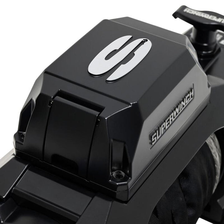 Superwinch 12000 LBS 12V DC 3/8in x 80ft Synthetic Rope SX12SR Winch - Semi Gloss Black - Bull Strap