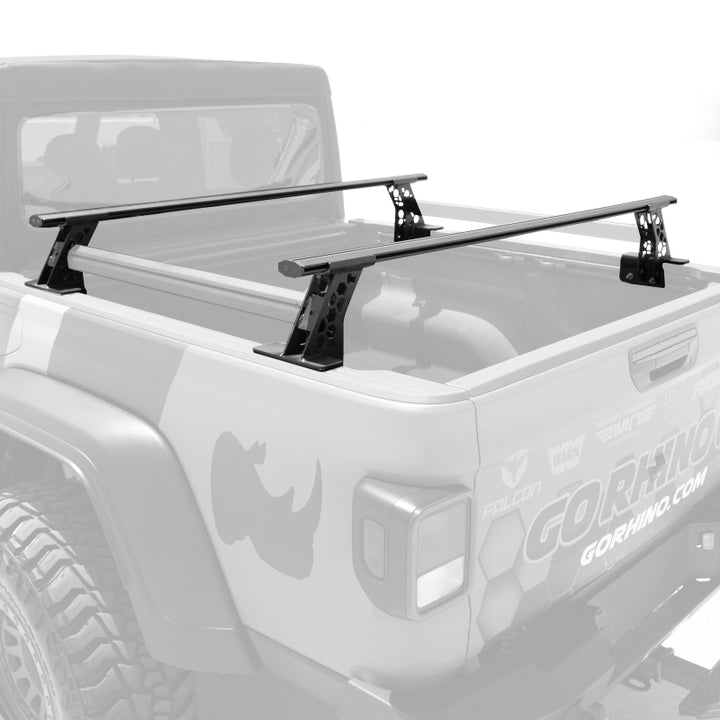 Go Rhino 15-22 Ford F-150 / 07-21 Toy. Tundra XRS Cross Bars Kit - Tex Blk (Attch Tonneau Cvr T-Trk) - Bull Strap